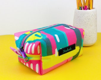 Exclusive Design Cosmetic Bag, Aqua and Pink Toiletry Bag, Pink and Aqua Makeup Bag, Travel Bag, Pencil Case, Medicine Bag,  Box Pouch.