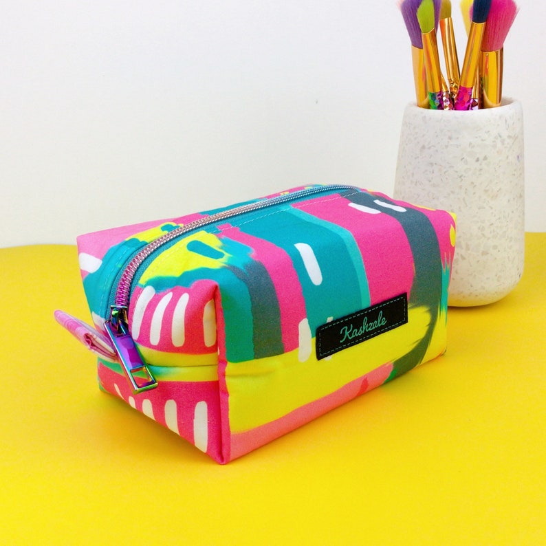 Exclusive Design Cosmetic Bag, Aqua and Pink Toiletry Bag, Pink and Aqua Makeup Bag, Travel Bag, Pencil Case, Medicine Bag, Box Pouch. image 1