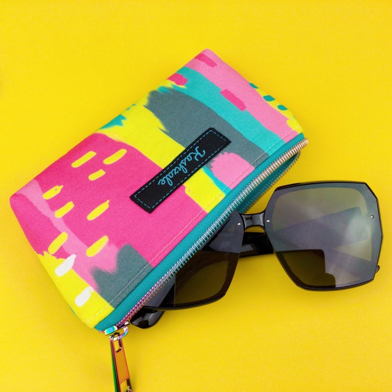 Exclusive Design Sunglass Pouch, Aqua and Pink Sunglasses Bag, Glasses Case, Glasses Pouch, Sunglasses Case, Padded Glasses Case. image 2