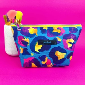 Electric Leopard Cosmetic Bag, Leopard Print Makeup Bag, Make up Bag, Travel Bag, Toiletry Bag, Hold All, Blue Leopard Makeup bag.