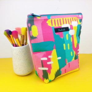 Abstract Exclusive Design Large Makeup Bag,  Cosmetic Bag,  Makeup Bag, Extra Large Cosmetic Bag, Deep Makeup Bag, Retro Beauty Bag.