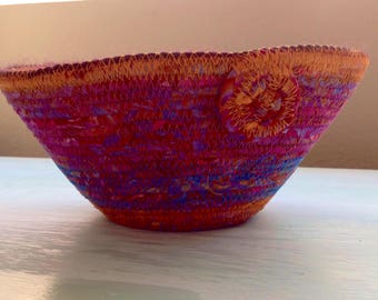 Orange,blue,purple batik wrapped cotton clothes line bowl