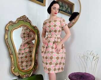 1950s Handmade Neapolitan Polka Dot Cocktail Dress With Pockets