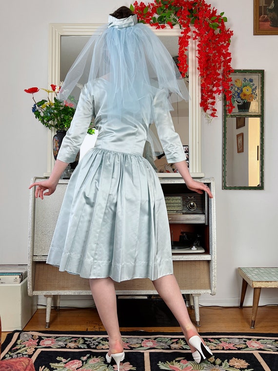 Early 1960s Handmade Powder Blue Wedding Dress Wi… - image 5