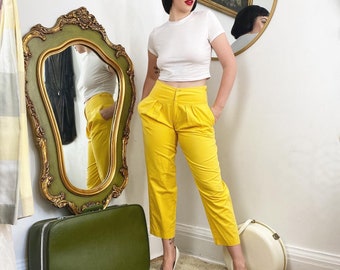 Yellow 80s V Cut Pleat Capri Pants