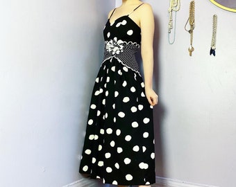 1980s Black and White Polka Dot Party Dress