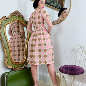 1950s Handmade Neapolitan Polka Dot Cocktail Dress With Pockets image 2