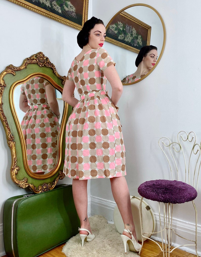 1950s Handmade Neapolitan Polka Dot Cocktail Dress With Pockets image 2