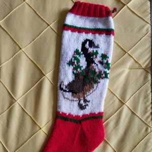 Personalized Hand Knitted Goose Christmas Stocking