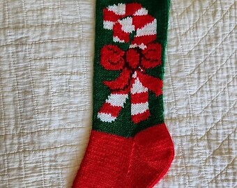 Personalized Hand Knit Candy Cane Christmas Stocking