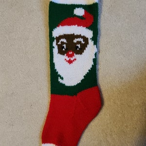Personalized Hand Knit Black Santa Christmas Stocking