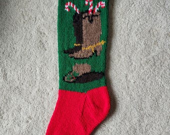 Knitted Personalized Cowboy Boot & Hat Christmas Stocking