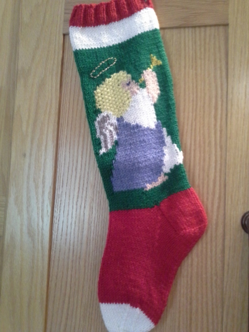 Personalized Hand Knit Angel Christmas Stocking