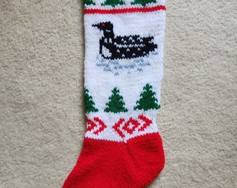 Personalized Hand Knit Loon Christmas Stocking