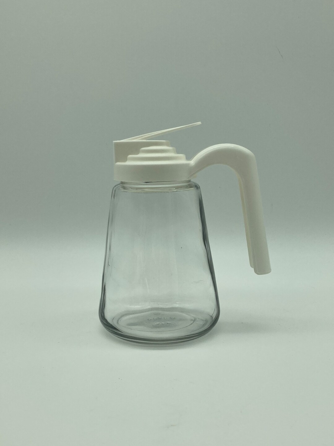 Vintage Gemco Syrup Dispenser Glass With White Plastic Lid, Syrup Honey