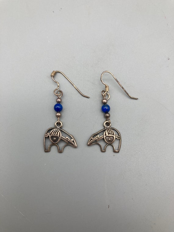 Vintage Sterling Silver Earrings Bear with Blue Be