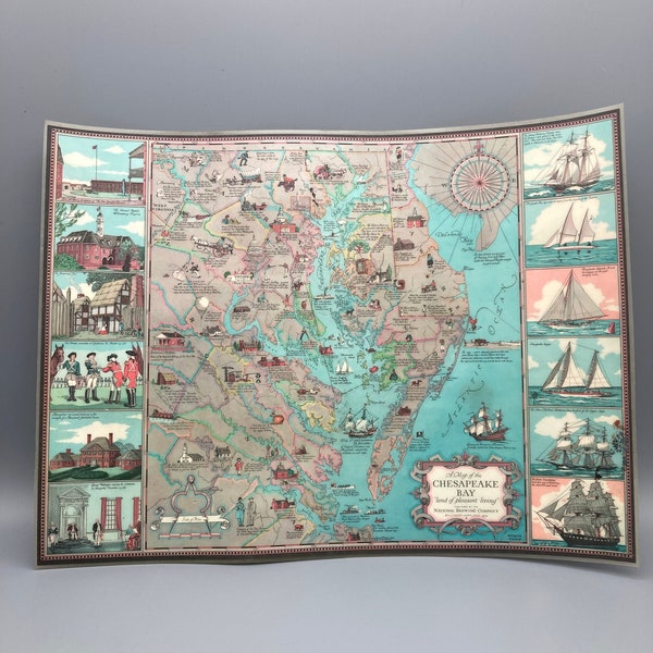 Vintage Chesapeake Bay Placemat National Brewing Company Maryland, Delaware, Virginia History Placemat