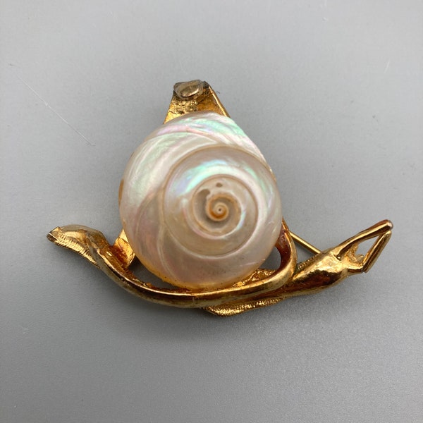Original by Robert Snail Brooch Gold Plated Snail Pin with Seashell