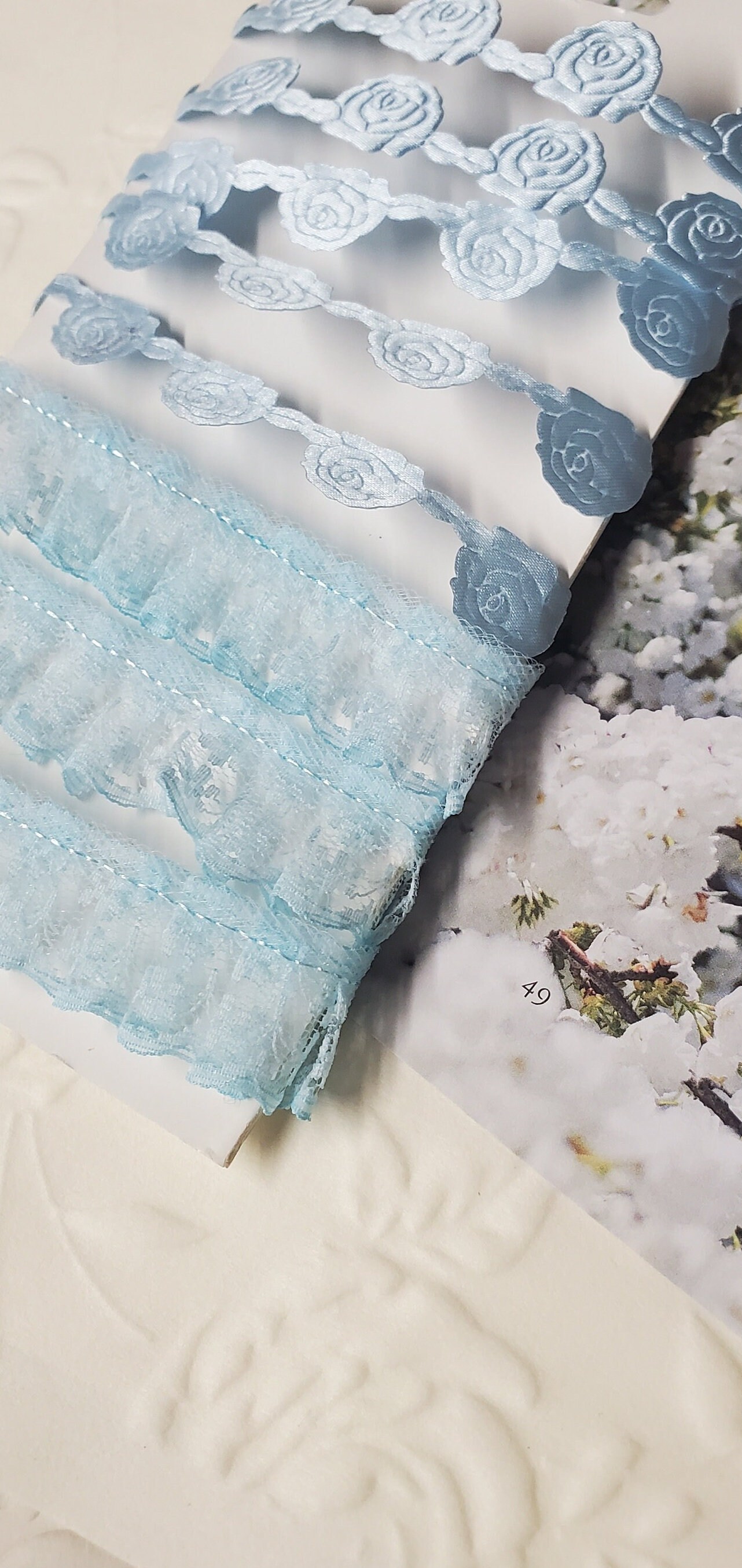 Blue Floral Ribbon Fabric Piece Floral Ribbon Lace - Etsy