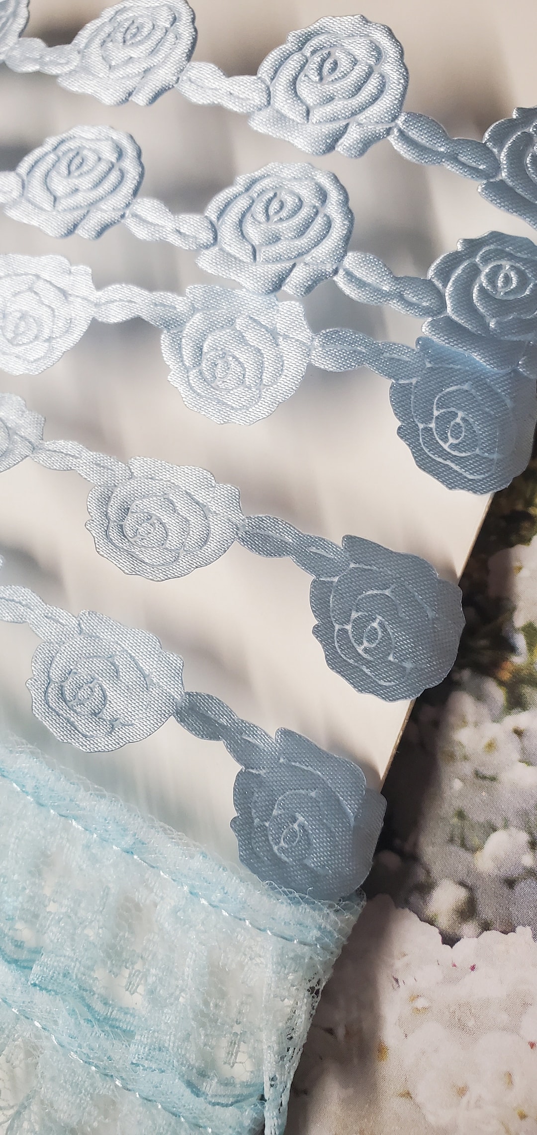 Blue Floral Ribbon, Fabric Piece, Floral Ribbon, Lace - Etsy