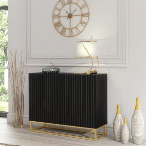 Black Fluted Sideboard with Gold Legs – Modern Ribbed Storage Cabinet – 100cm Hallway Unit