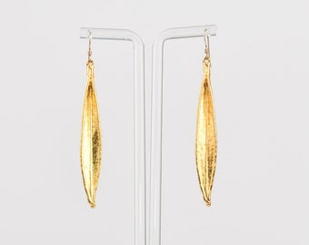 Modernist Gold-Tone Leaf Drop Dangle Earrings, Vintage Metropolitan Museum Of Art Jewelry, 3.125" L