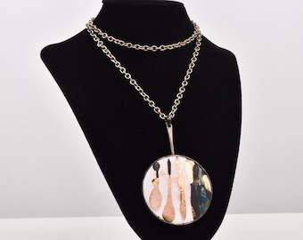 Danish Modernist Abstract Enamel Pendant Necklace By Børge Nielsen, Statement Piece, 26" L