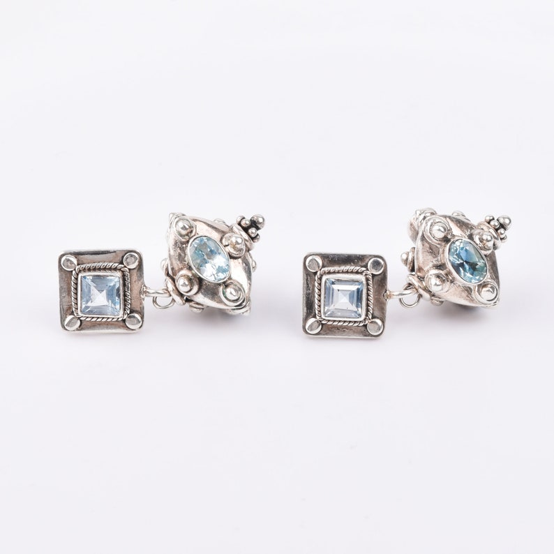 Bali-Style Sterling Silver Blue Topaz Earrings, Small Chunky Pierced Dangle Earrings, 1.25 L image 8
