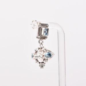 Bali-Style Sterling Silver Blue Topaz Earrings, Small Chunky Pierced Dangle Earrings, 1.25 L image 9