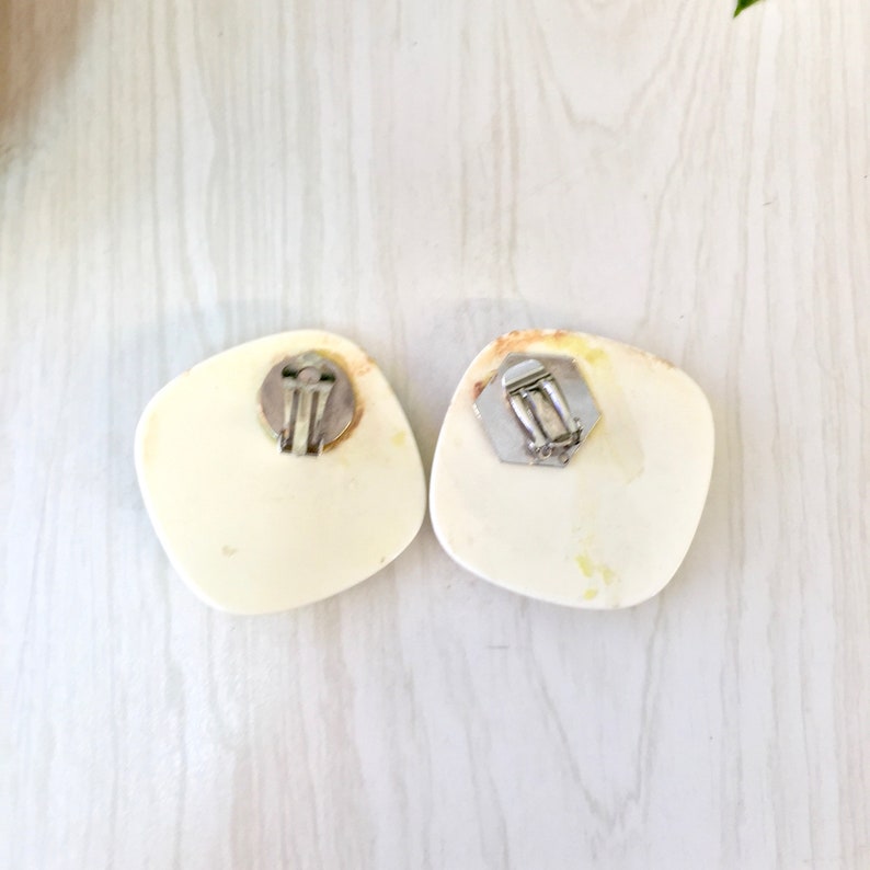 Plastic Earrings Clip On Earrings Statement Jewlery Big Large Earrings Vintage Jewelry 1970/'s Vintage Costume Jewelry Cream Black
