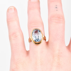 Aquamarine Cocktail Ring In 8K Yellow Gold, Statement Ring, Estate Jewelry, Size 6 US image 6