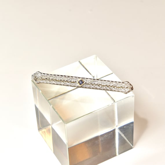 14K Stickpin with Square Faceted Blue Glass Accent