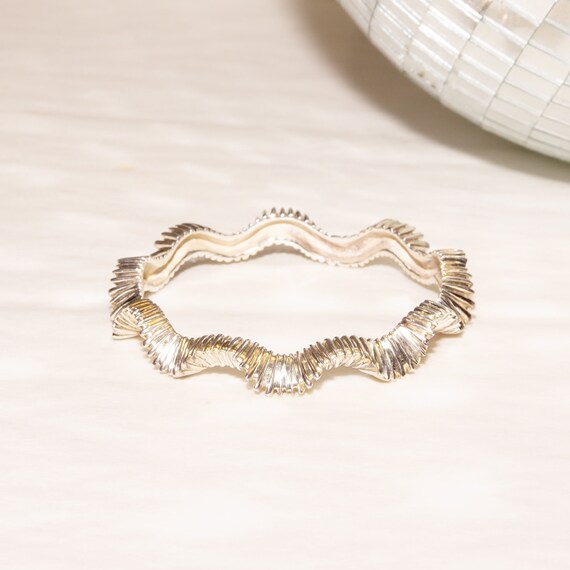 Tiffany & Co. 925 Sterling Silver Wavy Ruffle Bangle Bracelet, Modernist Silver Bracelet, 2 1/2" Diameter