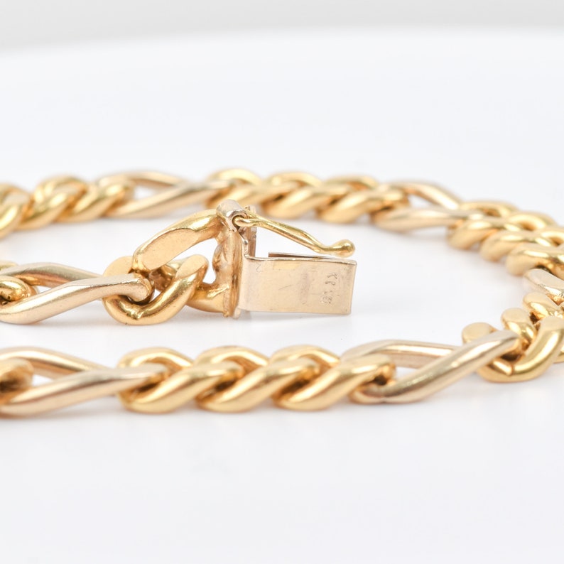 Solid 18K Diamond Figaro Bracelet In Yellow Gold, Modernist Gold Link Bracelet, Estate Jewelry, 7 L image 10