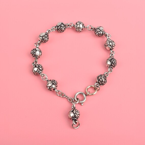 Art Nouveau Revival Rose Link Bracelet, Silver-Pl… - image 6