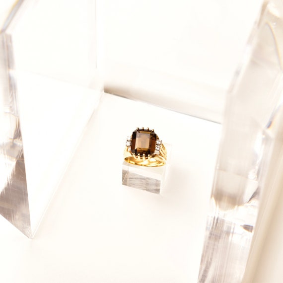 14K Smoky Quartz Diamond Cocktail Ring, Emerald-C… - image 5