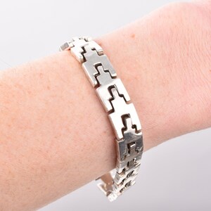 Mexican Sterling Silver Link Bracelet, Heavy Articulated Chain, Unisex Bracelet, 8.25 L image 9