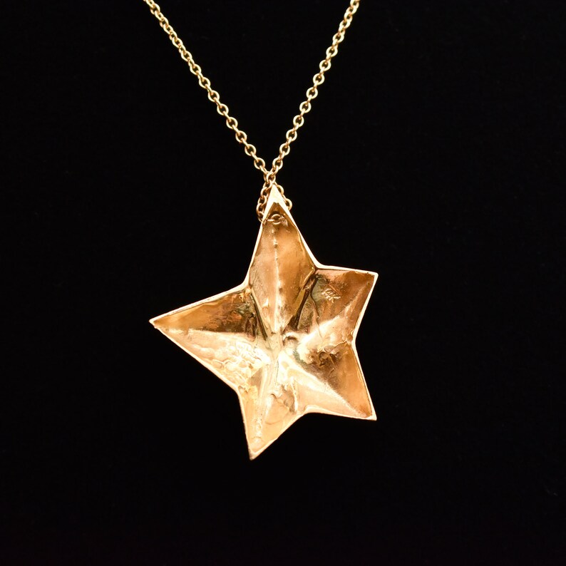 14K Gold Star Pendant Necklace, Asymmetric 5-Pointed Star, 1mm Cable Chain, Christmas Gift, 18.5 L image 10