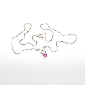 Italian 14K White Gold Pink Sapphire Diamond Pendant Necklace, 2mm Box Chain, Estate Jewelry, 18.5 L image 1