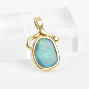 Boulder Opal Pendant Set In 14K Yellow Gold, Natural Gemstone Pendant, Estate Jewelry, 27mm image 5