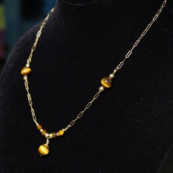 Vintage 14K Gold Tigers Eye Choker 