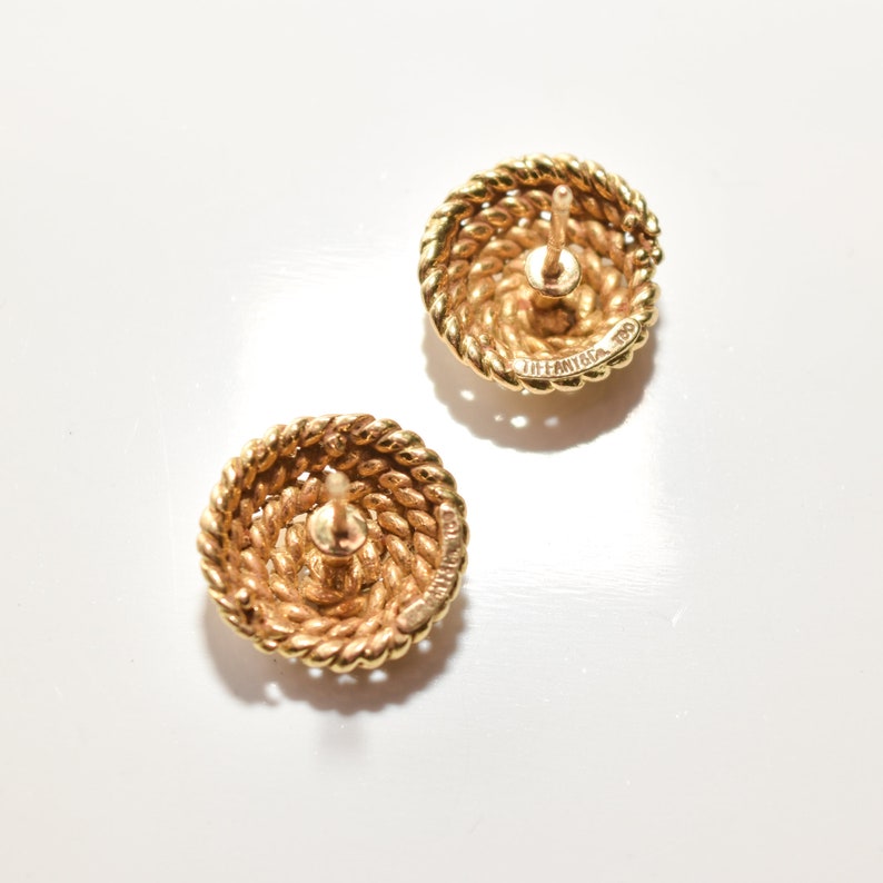 Tiffany & Co Schlumberger 18K Woven Button Stud Earrings, Coiled Rope Earrings, Estate Jewelry, 14.5mm image 9