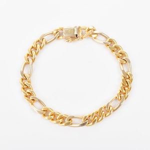 Solid 18K Diamond Figaro Bracelet In Yellow Gold, Modernist Gold Link Bracelet, Estate Jewelry, 7 L image 7