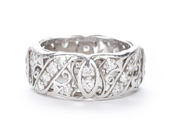 Platina tweeëndertig natuurlijke diamant gesneden vintage Eternity-bandring, maat 6 3/4