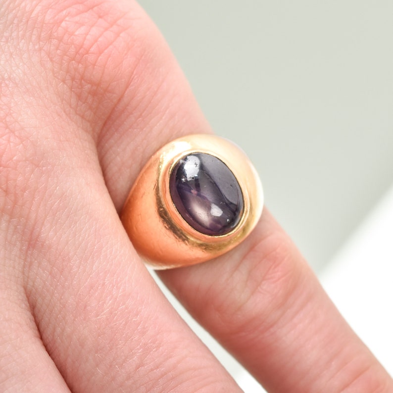 Black Star Sapphire Ring In 18K Yellow Gold, Solid Gold Cab Ring, Estate Jewelry, Size 5 3/4 US image 8