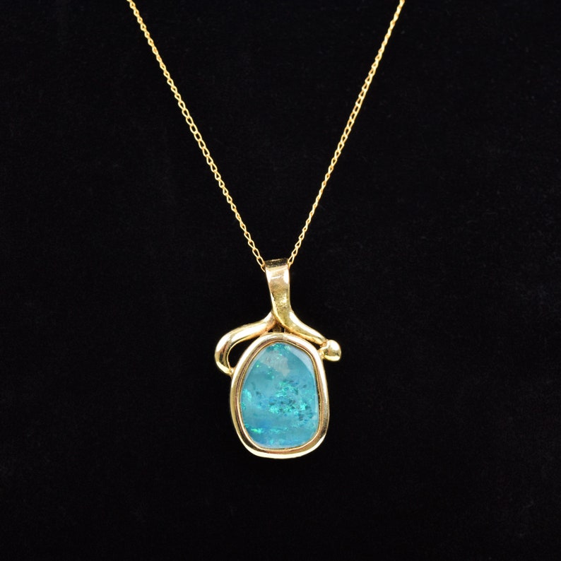 Boulder Opal Pendant Set In 14K Yellow Gold, Natural Gemstone Pendant, Estate Jewelry, 27mm image 10