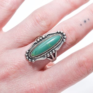 Native American Sterling Silver Turquoise Marquise Ring, Southwestern Jewelry, Size 8 US image 2