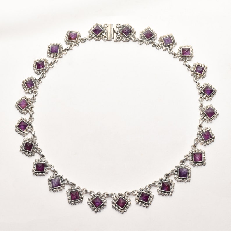 TAXCO Sterling Silver Amethyst Art Deco Necklace, Matilde Poulat Style, Valentines Day Gift, 17.5 image 6