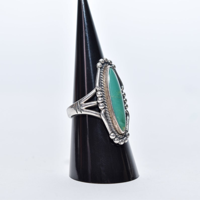 Native American Sterling Silver Turquoise Marquise Ring, Southwestern Jewelry, Size 8 US image 7
