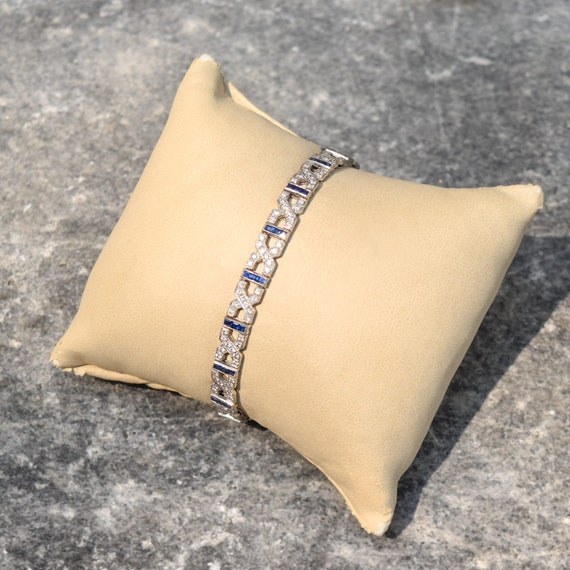 18K White Gold Diamond Sapphire Infinity Link Bra… - image 3